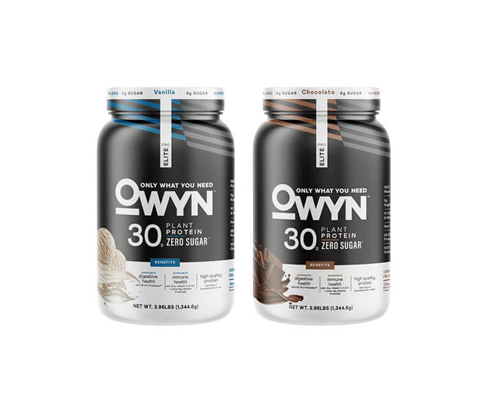 Two OWYN plant protein zero sugar protein powder