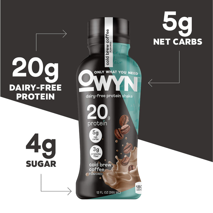 Cold Brew Coffee Protein Shake bottle  with nutritional information on a gray background